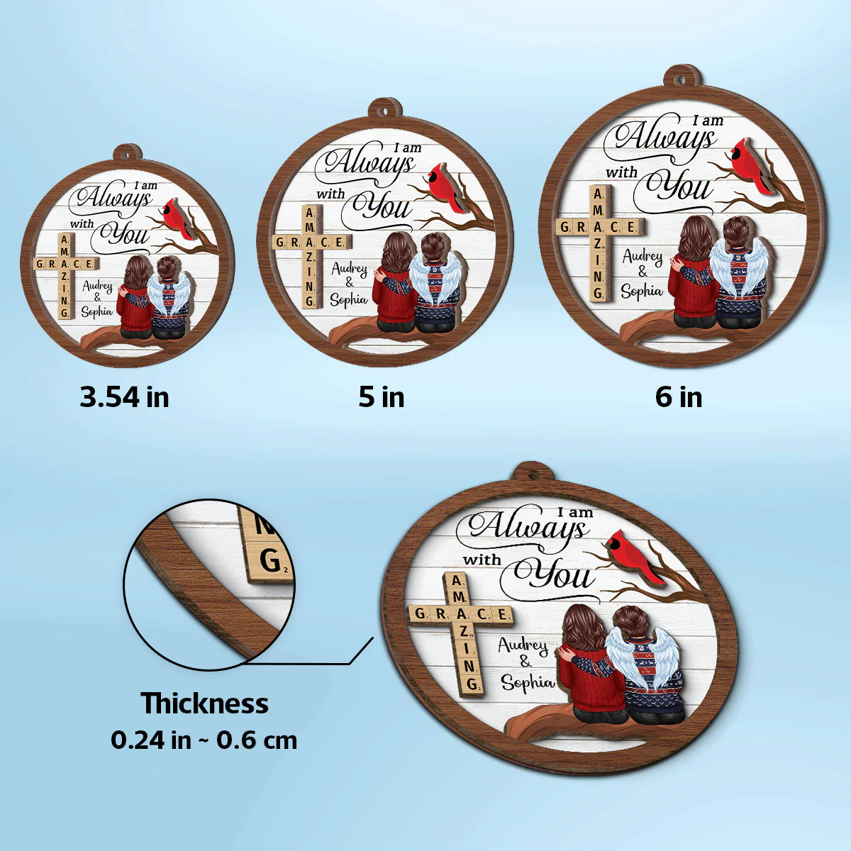 Amazing Grace Wooden Blocks Family Memorial Personalized 2-Layer Wooden Ornament, Christmas Decoration, Sympathy Gift, Remembrance Gift - Image 7