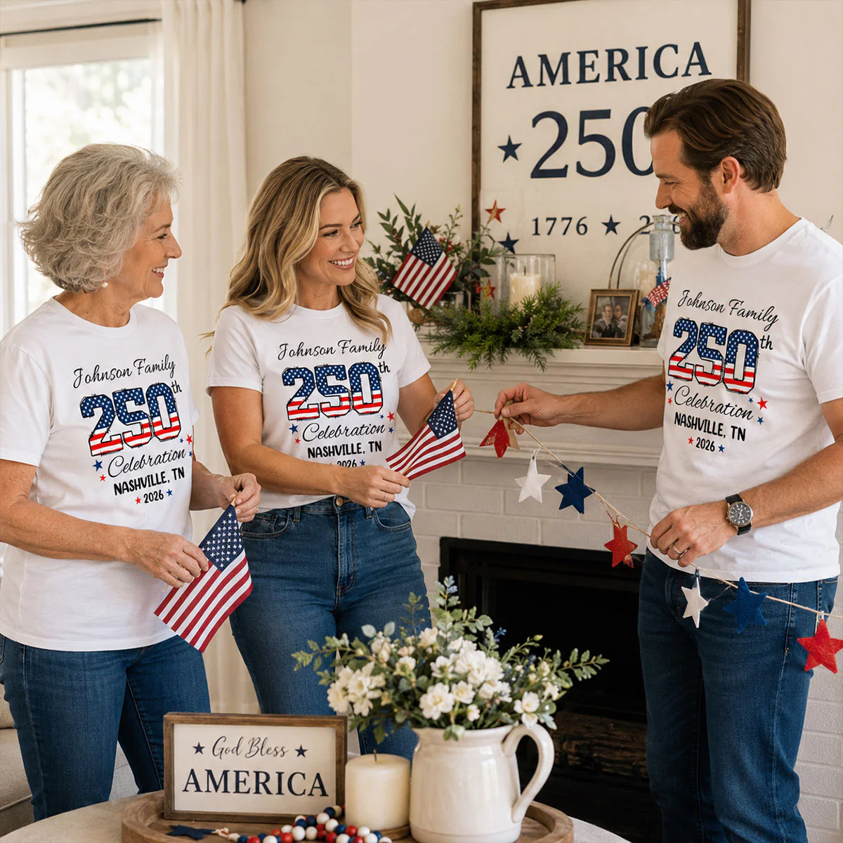 America 250th Anniversary 250 Years Of Freedom 1776 - 2026 - Personalized Shirt - Family Matching Shirt, Patriotic Crew Shirt - Image 7
