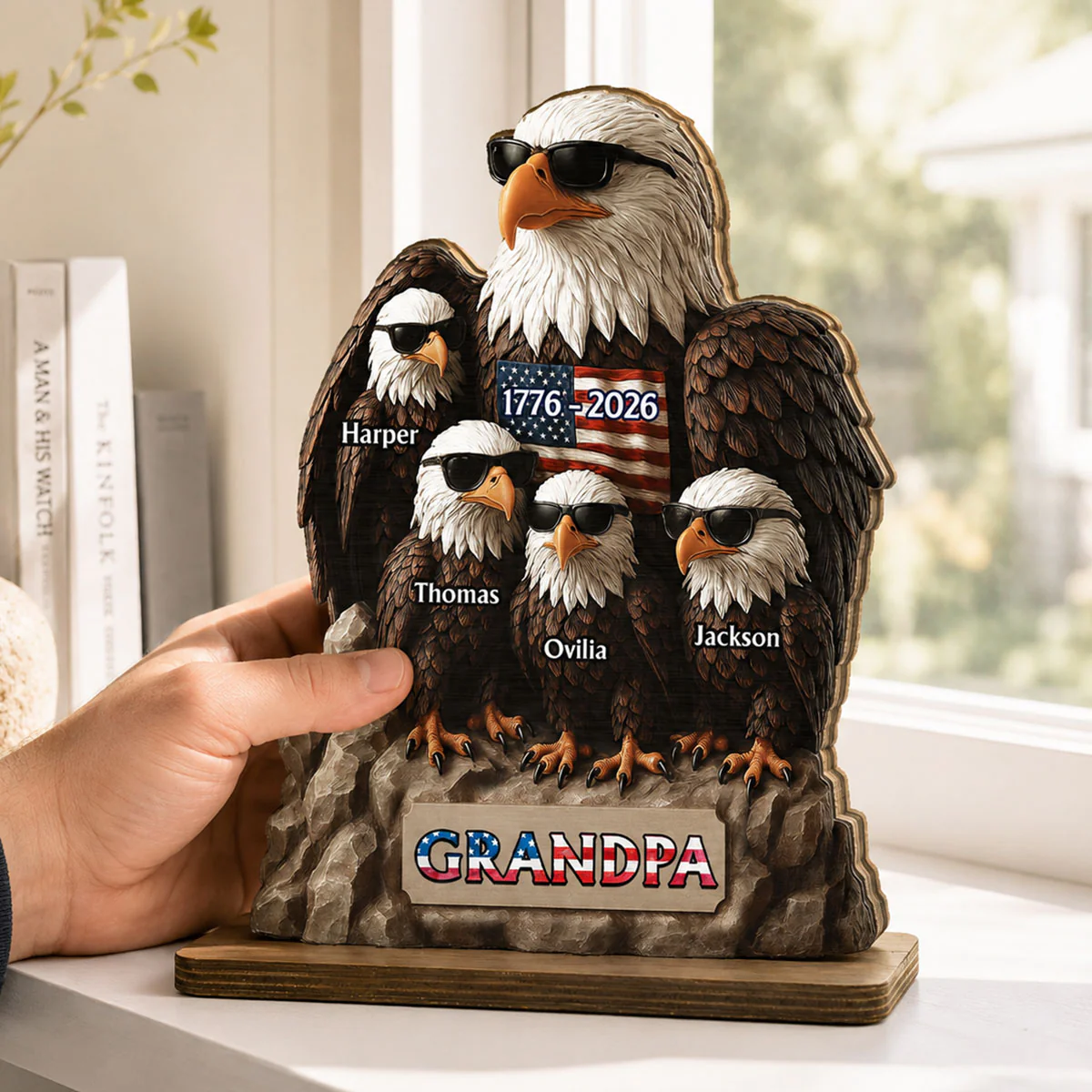 America 250th Anniversary Patriotic Eagle Grandpa Dad & Kids - Personalized 2-Layered Wooden Plaque - Gift, 250th Anniversary Gift, Keepsake For Grandpa, Dad - Image 10