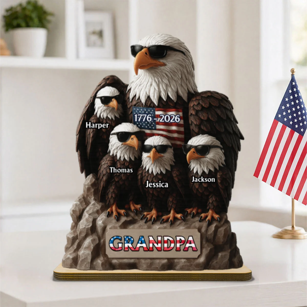 America 250th Anniversary Patriotic Eagle Grandpa Dad & Kids - Personalized 2-Layered Wooden Plaque - Gift, 250th Anniversary Gift, Keepsake For Grandpa, Dad - Image 12