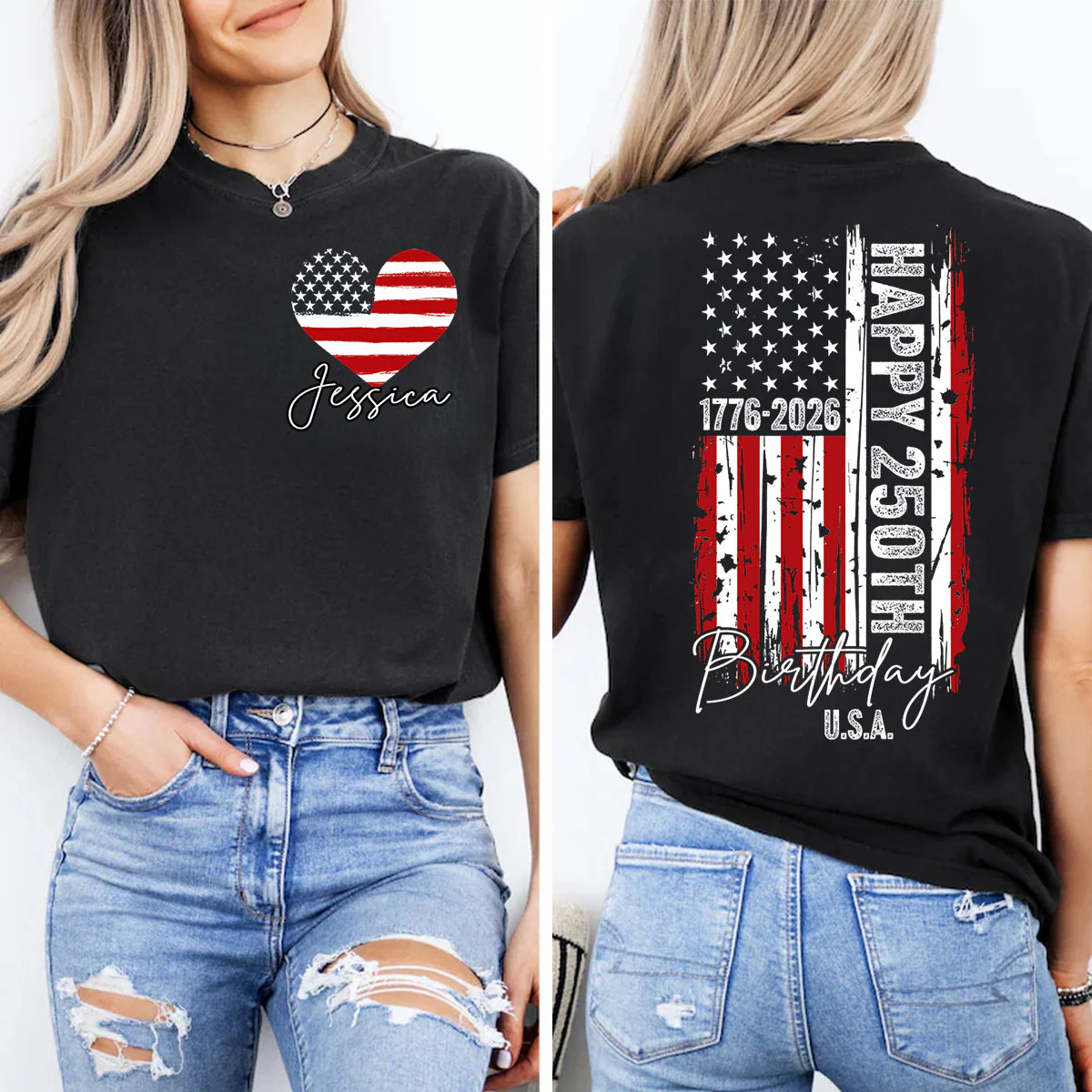 America 250th Anniversary USA Birthday 1776 - 2026 - Personalized Double-Sided Shirt - Family Matching Shirt, Patriotic Crew Shirt - Image 2