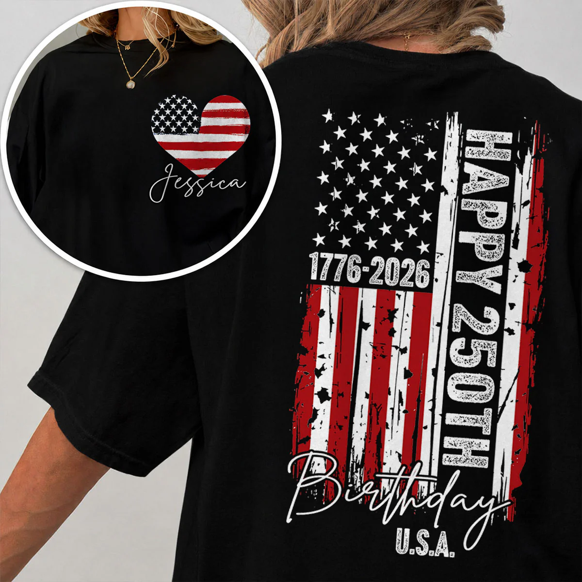 America 250th Anniversary USA Birthday 1776 - 2026 - Personalized Double-Sided Shirt - Family Matching Shirt, Patriotic Crew Shirt - Image 3