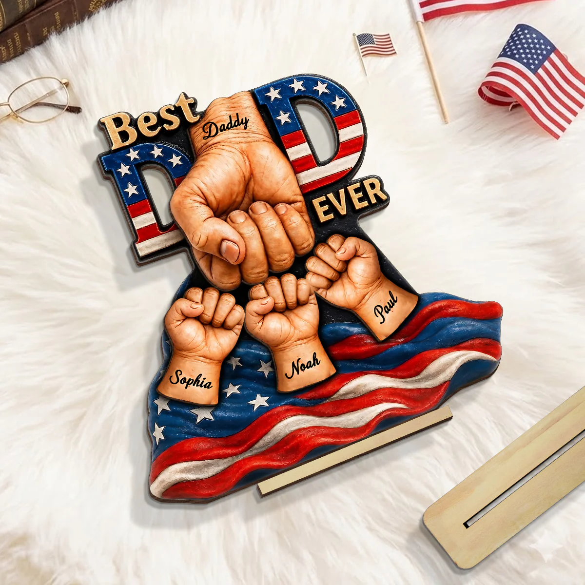 American Dad And Kids Fist Bump - Personalized 2-Layered Wooden Plaque -  Gift For Dad, Husband - Image 6