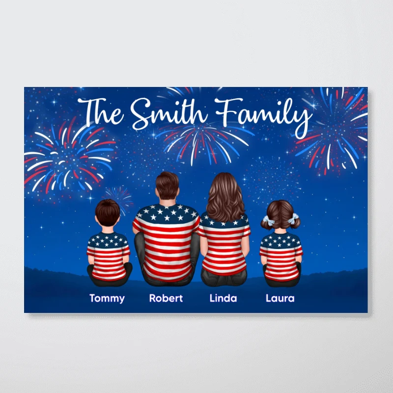 American Family At Night Firework 4th Of July Personalized Poster, Father's Day gift, gift for family - Image 11