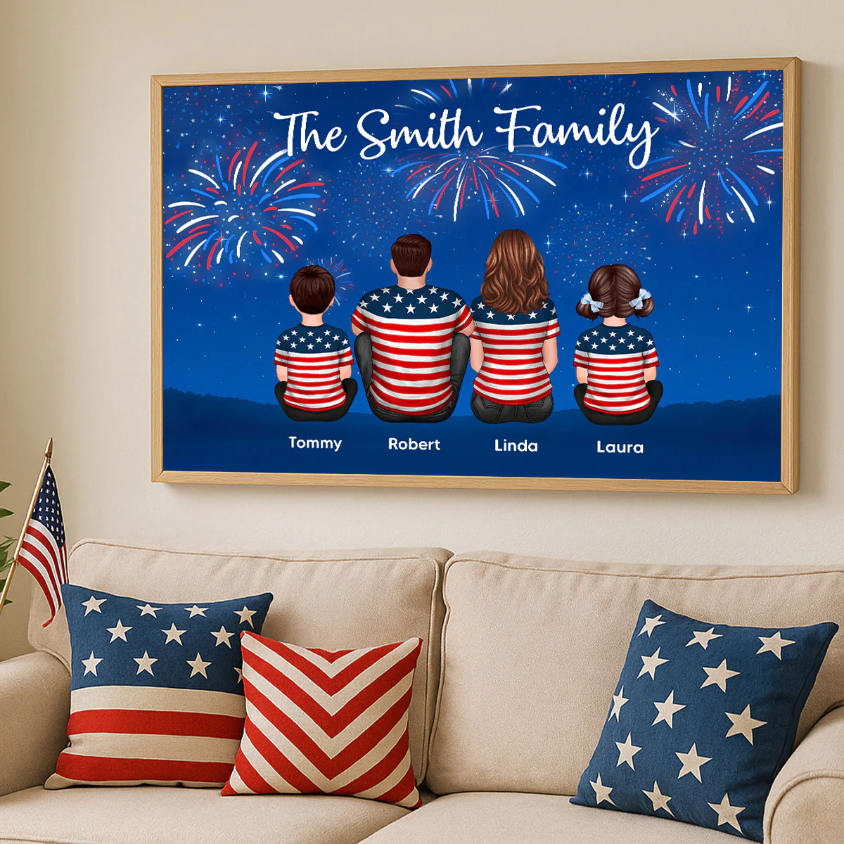 American Family At Night Firework 4th Of July Personalized Poster, Father's Day gift, gift for family - Image 3