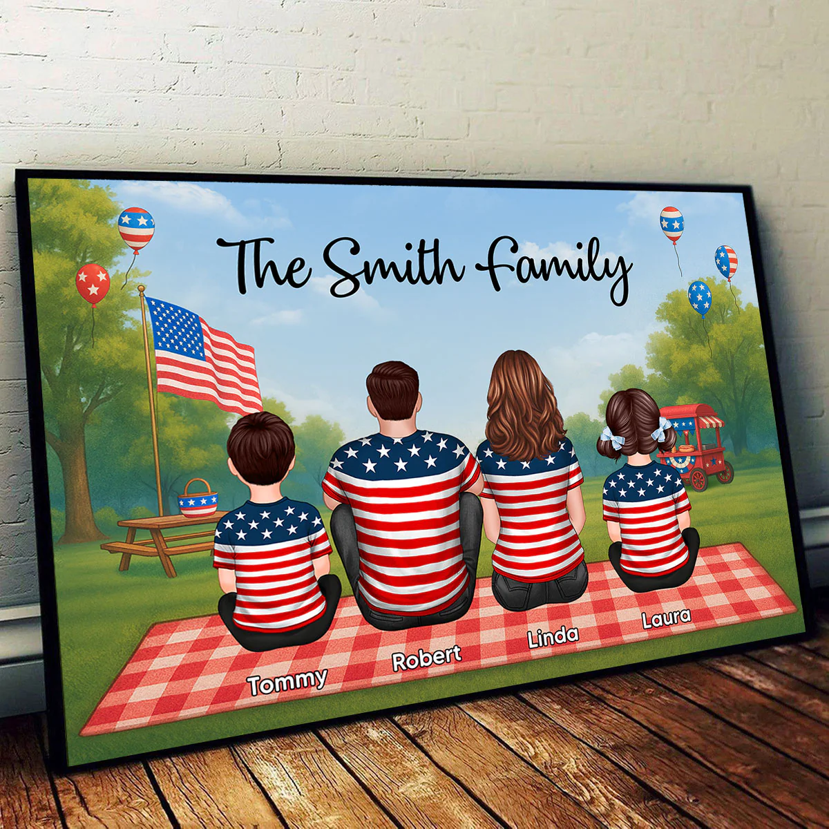 American Family In Park Picnic 4th Of July Personalized Poster - Image 2