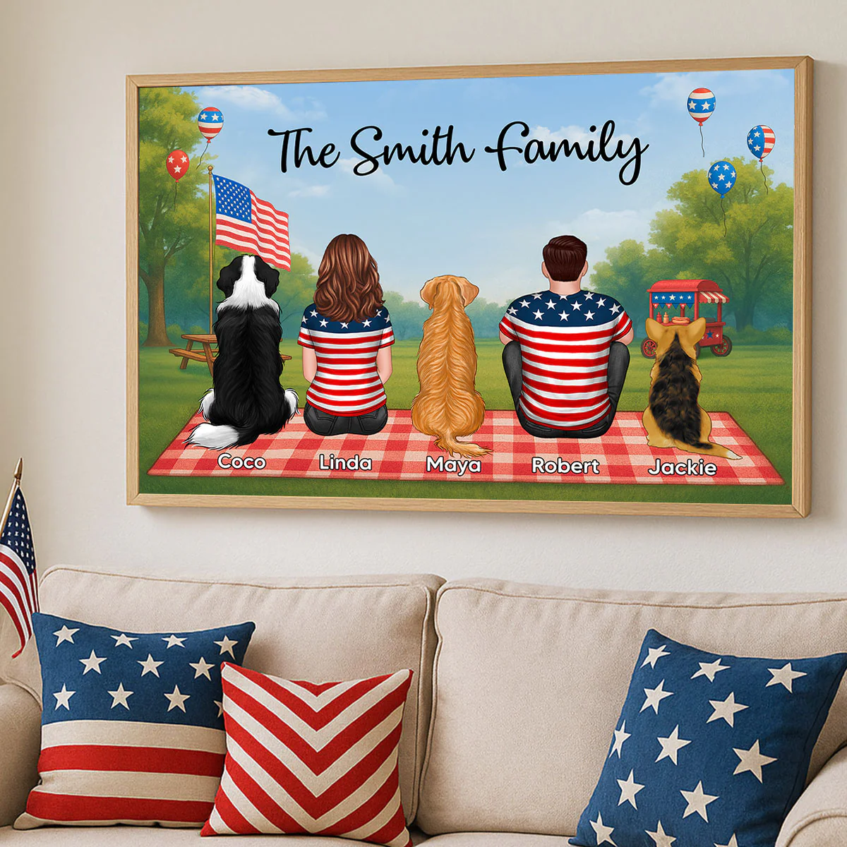 American Family In Park Picnic 4th Of July Personalized Poster - Image 3