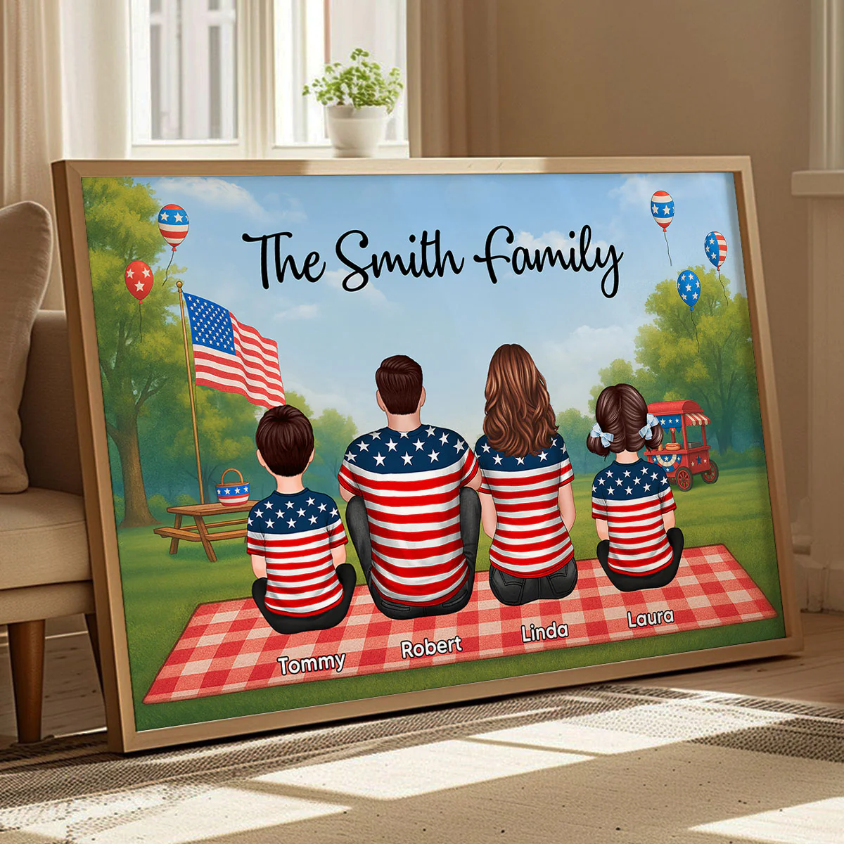 American Family In Park Picnic 4th Of July Personalized Poster - Image 4