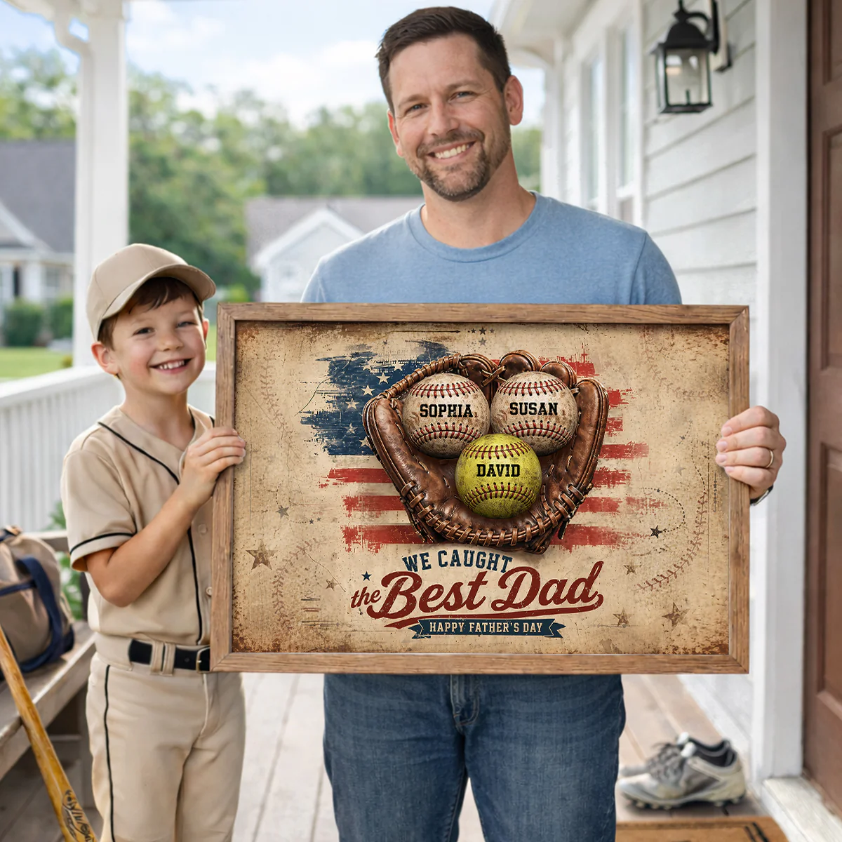 American Flag Baseball We Caught the Best Dad - Personalized Poster - Father's Day Gift for Dad, Husband - Image 3