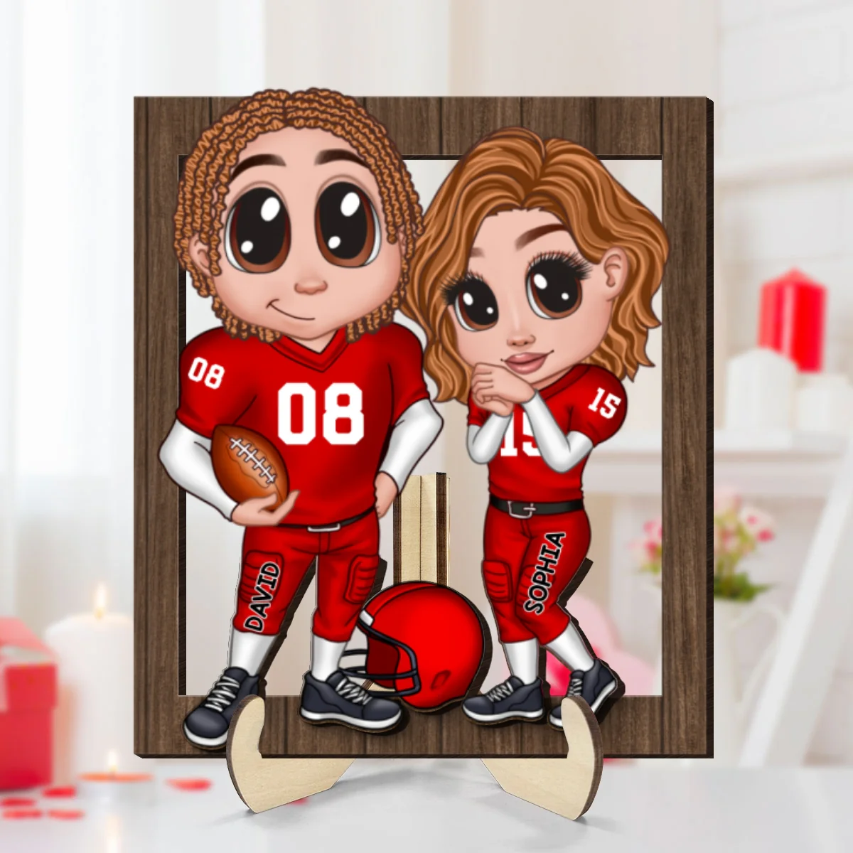 American Football Couple Y2K Style Frame Personalized 2-Layer Wooden Plaque,  Gift For Couples - Image 9