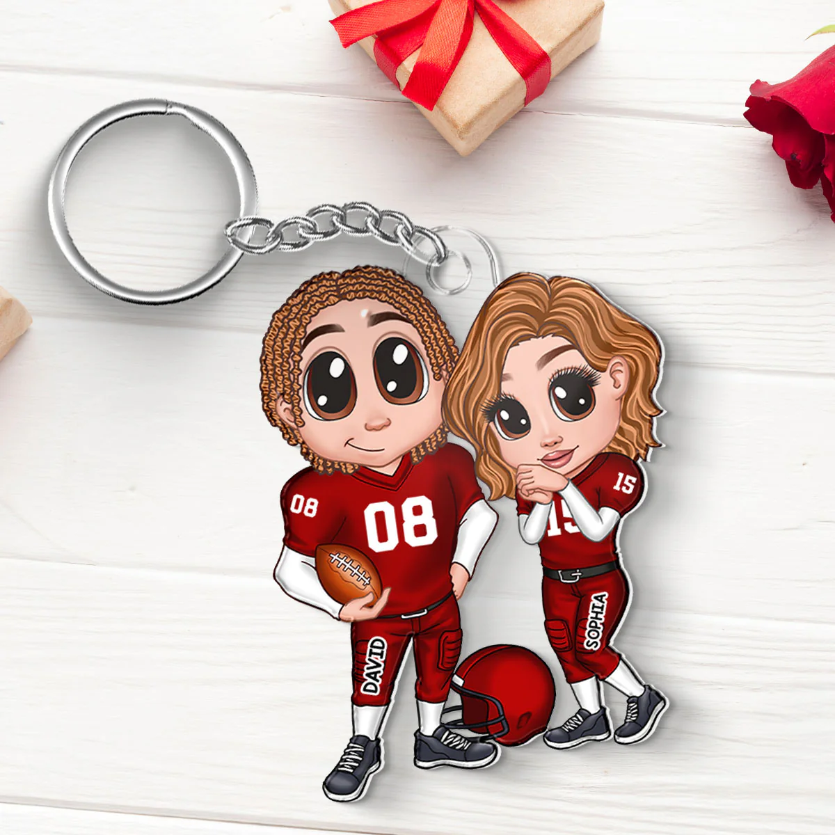American Football Couple Y2K Style Personalized Acrylic Keychain, Gift For Couples