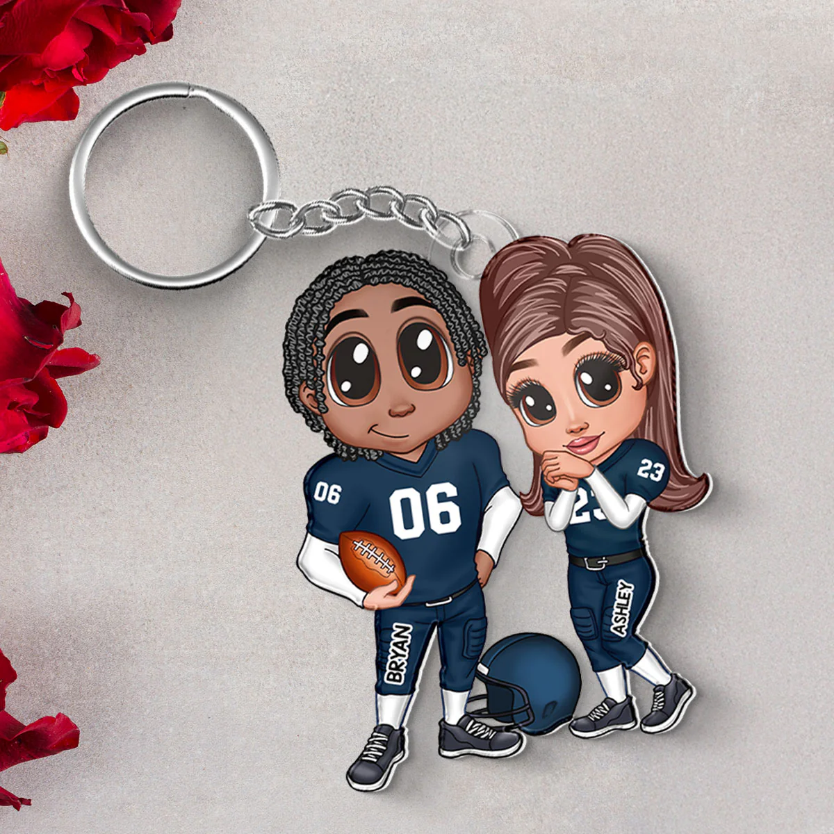 American Football Couple Y2K Style Personalized Acrylic Keychain, Gift For Couples - Image 2