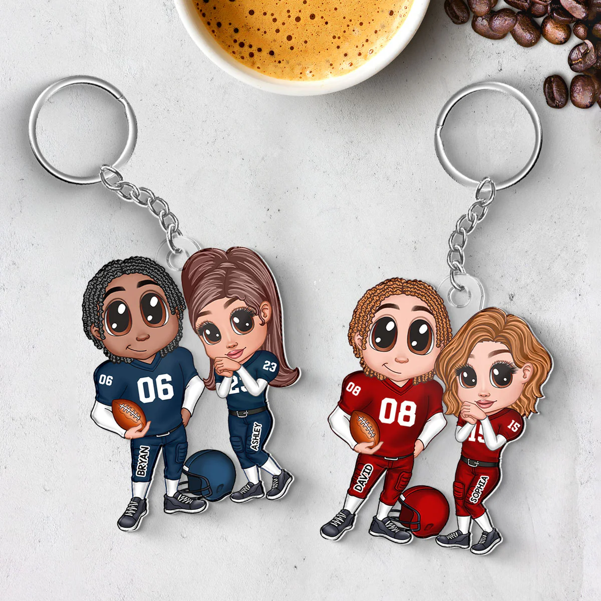 American Football Couple Y2K Style Personalized Acrylic Keychain, Gift For Couples - Image 3