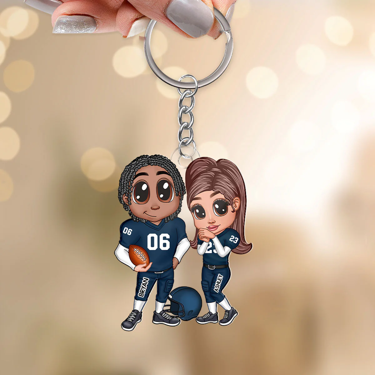 American Football Couple Y2K Style Personalized Acrylic Keychain, Gift For Couples - Image 6