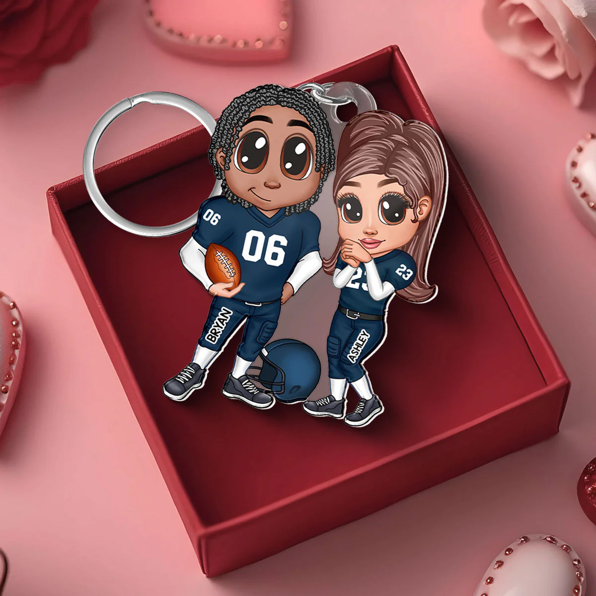American Football Couple Y2K Style Personalized Acrylic Keychain, Gift For Couples - Image 7
