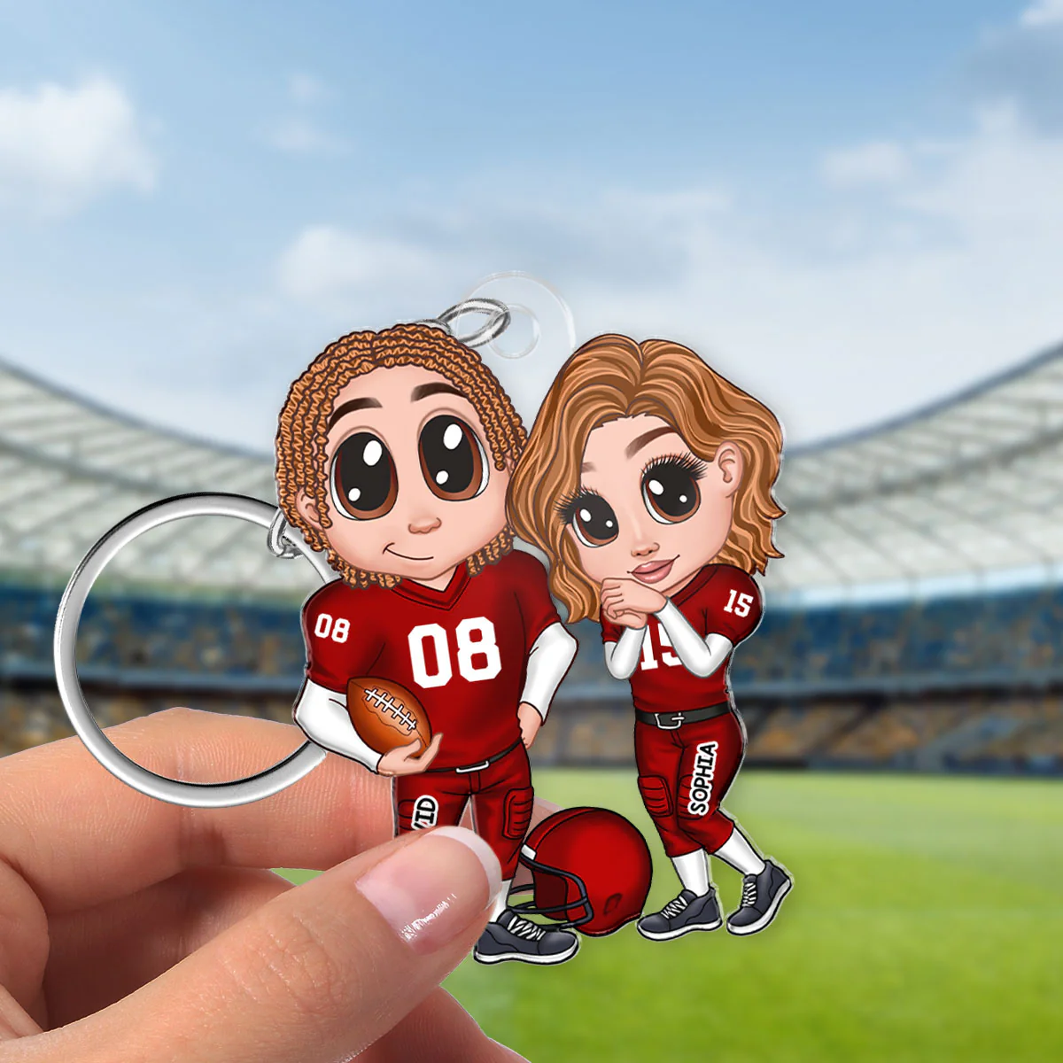 American Football Couple Y2K Style Personalized Acrylic Keychain, Gift For Couples - Image 8