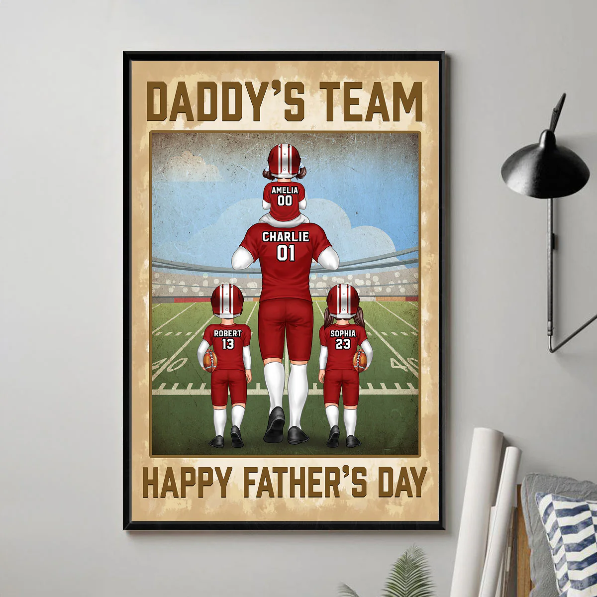 American Football Dad Daddy‘s Team Personalized Poster, Father's Day Gift For Dad, For Husband - Image 2