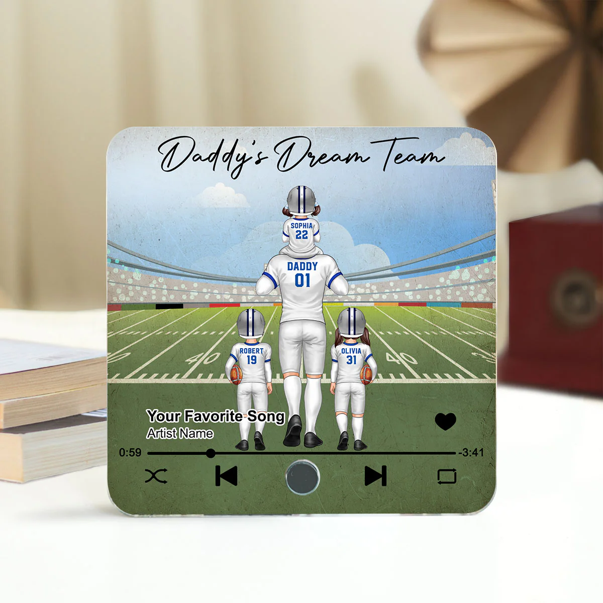 American Football Dad Dream Team Personalized Music Fridge Magnet, Birthday Father's Day Gift For Dad, For Grandpa, For Husband