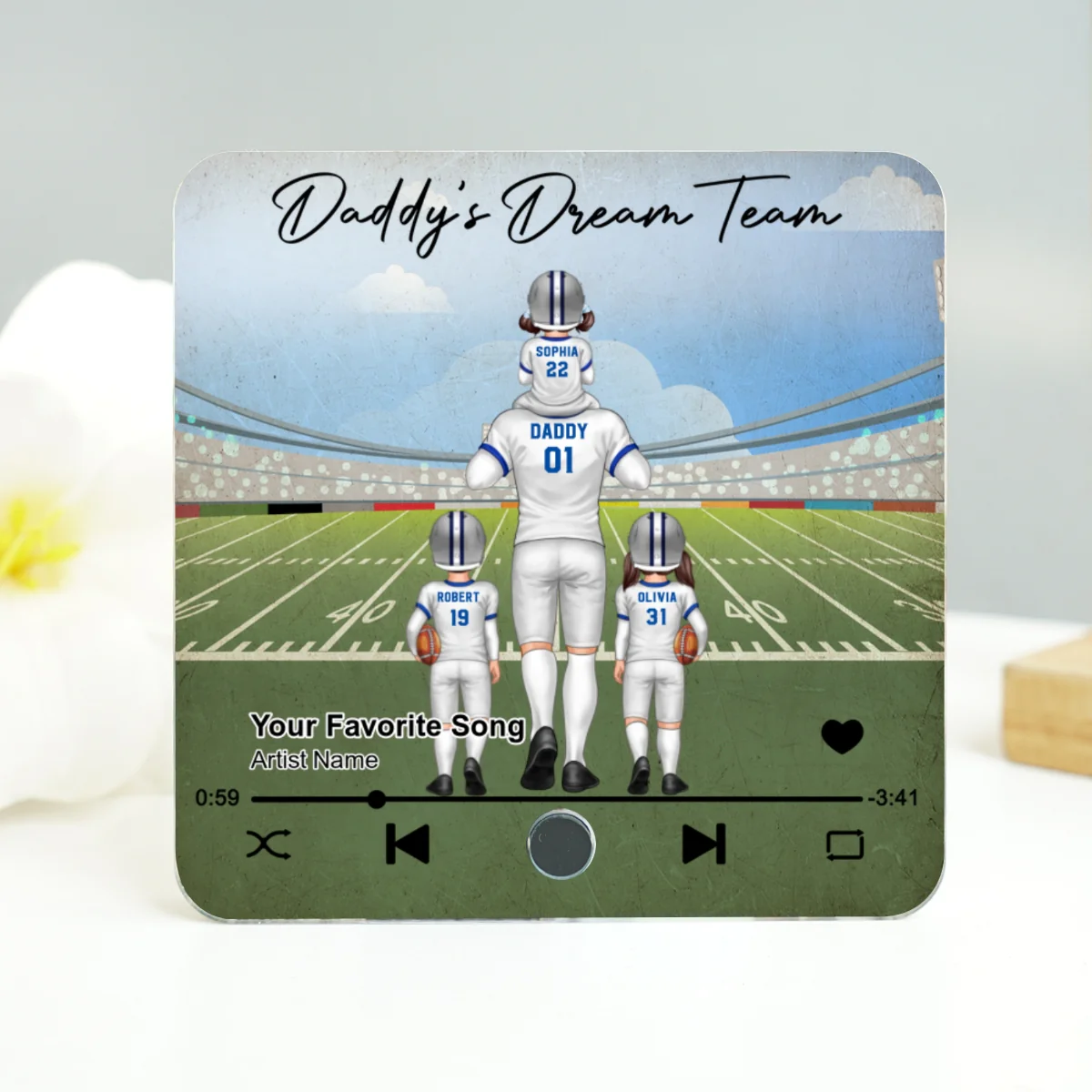 American Football Dad Dream Team Personalized Music Fridge Magnet, Birthday Father's Day Gift For Dad, For Grandpa, For Husband - Image 10
