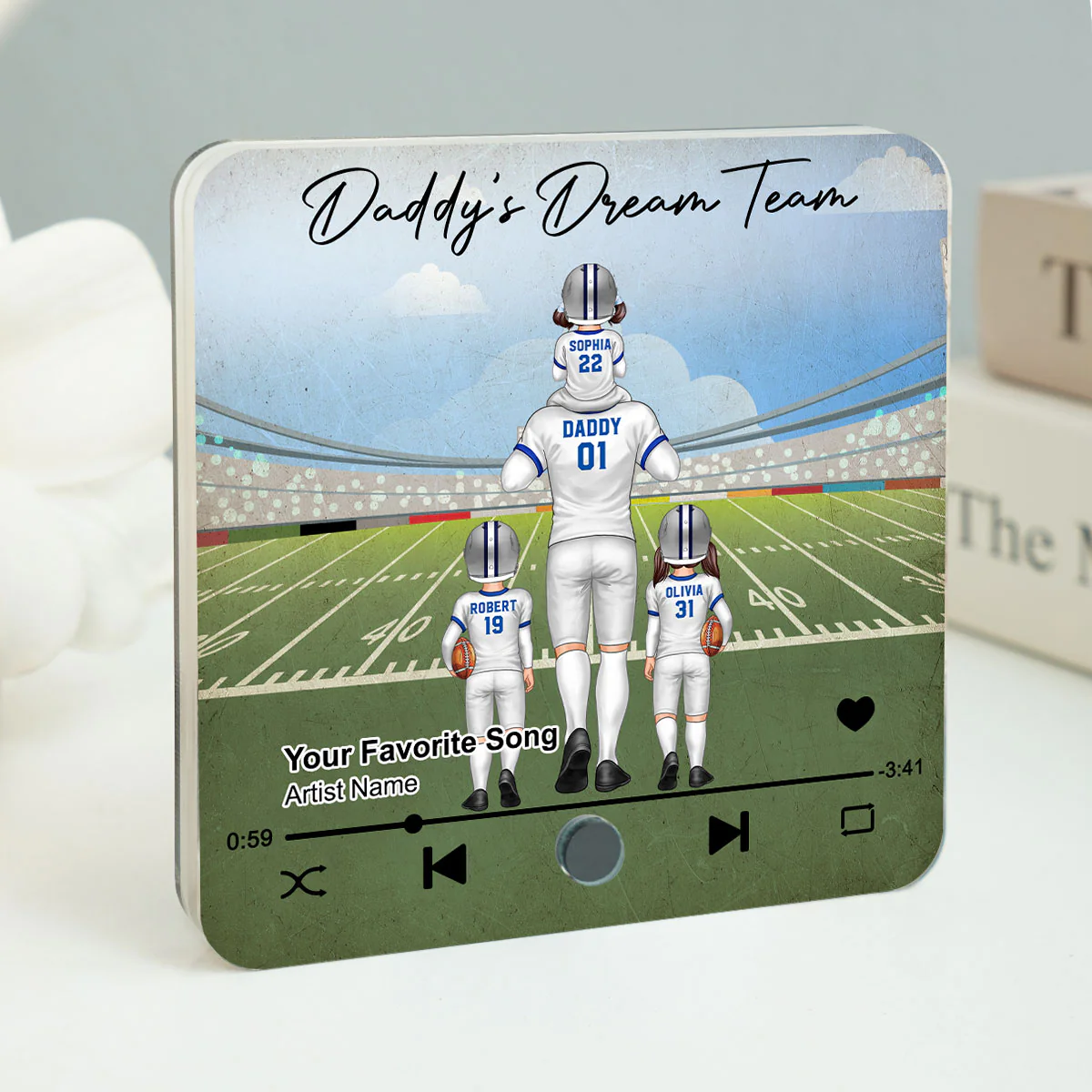 American Football Dad Dream Team Personalized Music Fridge Magnet, Birthday Father's Day Gift For Dad, For Grandpa, For Husband - Image 2
