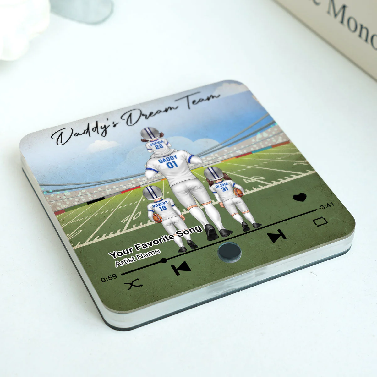 American Football Dad Dream Team Personalized Music Fridge Magnet, Birthday Father's Day Gift For Dad, For Grandpa, For Husband - Image 3