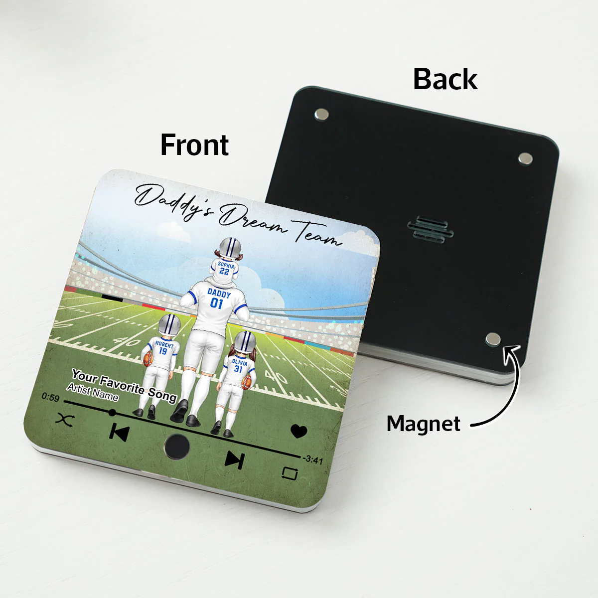 American Football Dad Dream Team Personalized Music Fridge Magnet, Birthday Father's Day Gift For Dad, For Grandpa, For Husband - Image 4