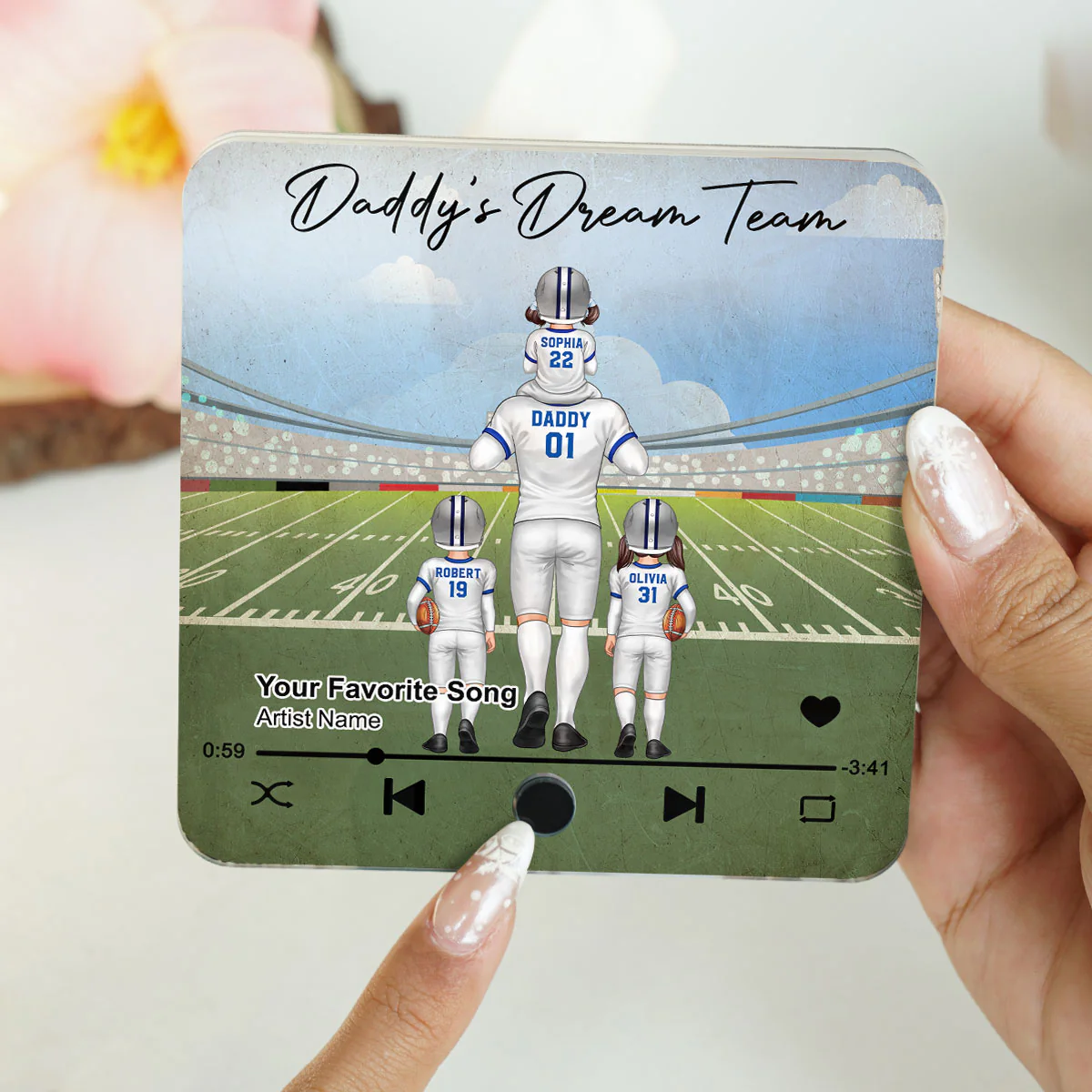 American Football Dad Dream Team Personalized Music Fridge Magnet, Birthday Father's Day Gift For Dad, For Grandpa, For Husband - Image 7
