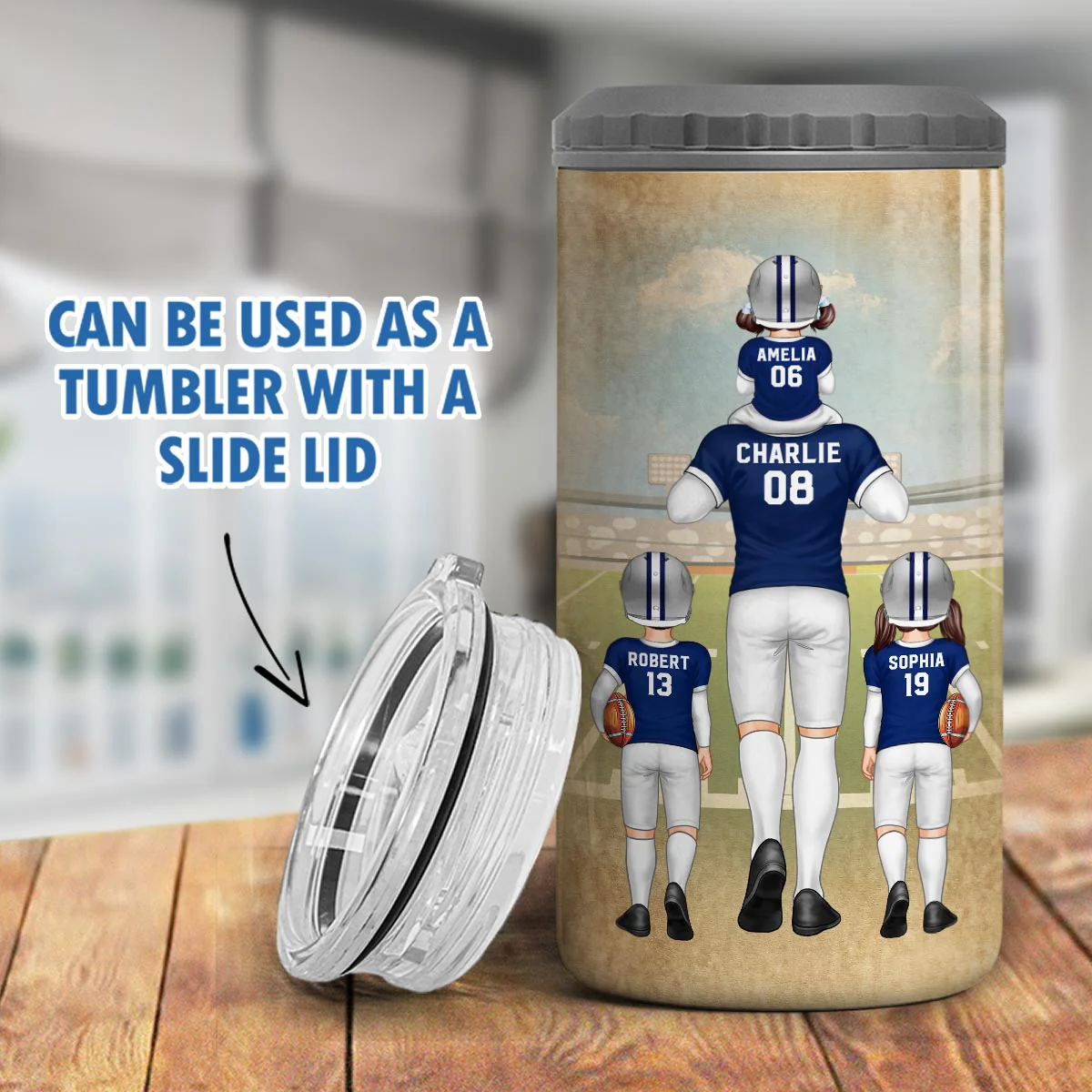 American Football Dad Fan Dear Dad Personalized 4 In 1 Can Cooler - Image 6