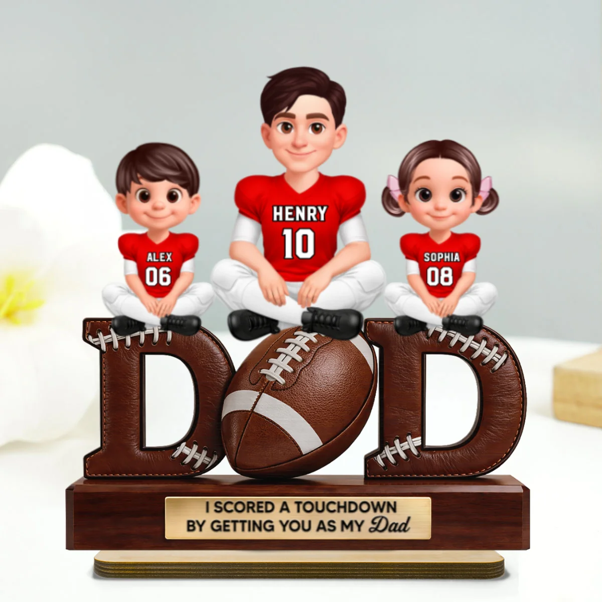 American Football Daddy's Dream Team - Personalized 2-Layered Wooden Plaque - Gift For Dad - Image 11