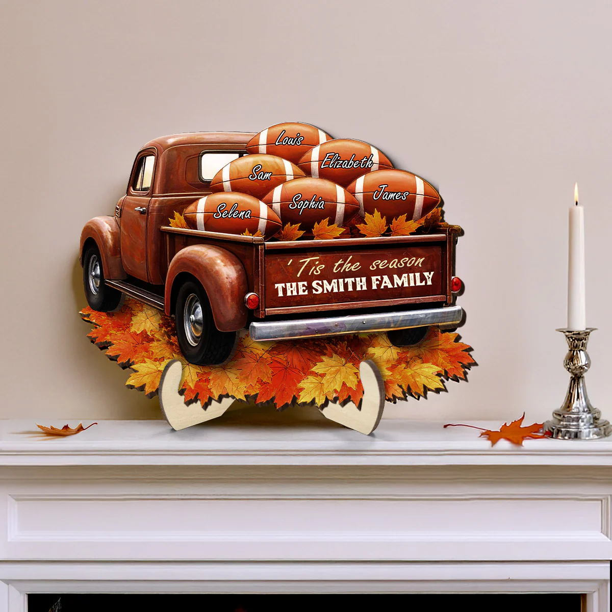 American Football Fall Vibe 'Tis The Season Family Personalized 2-Layer Wooden Plaque| Cozy Fall Home, Tier Tray, Table Decoration - Image 4