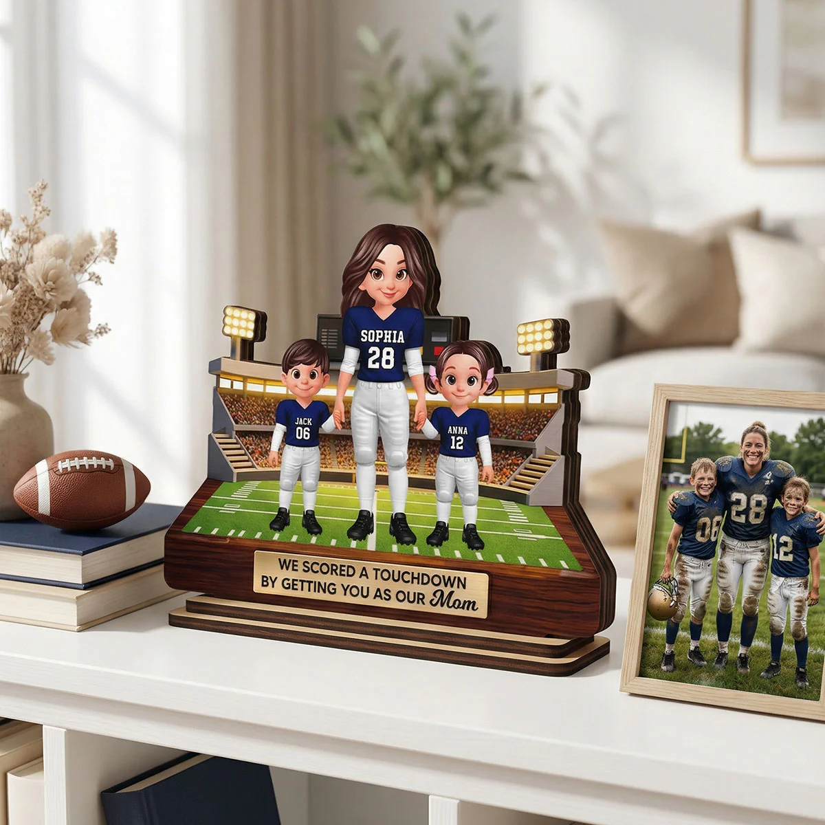 American Football Mom We Scored A Touchdown - Personalized 2-Layered Wooden Plaque - Mother's Day Gift For Mom - Image 3