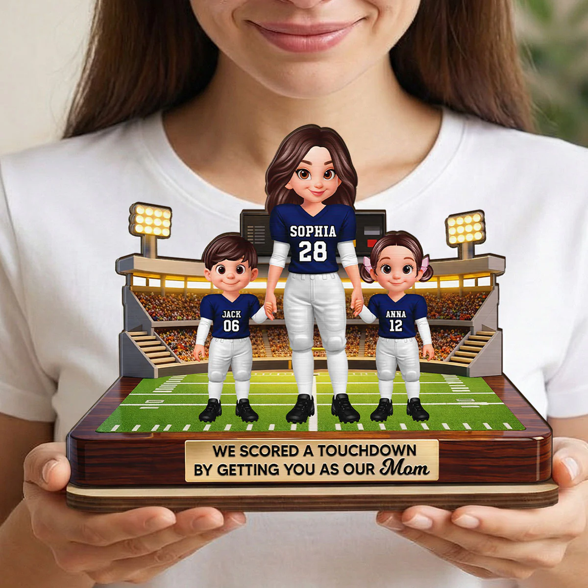 American Football Mom We Scored A Touchdown - Personalized 2-Layered Wooden Plaque - Mother's Day Gift For Mom - Image 4