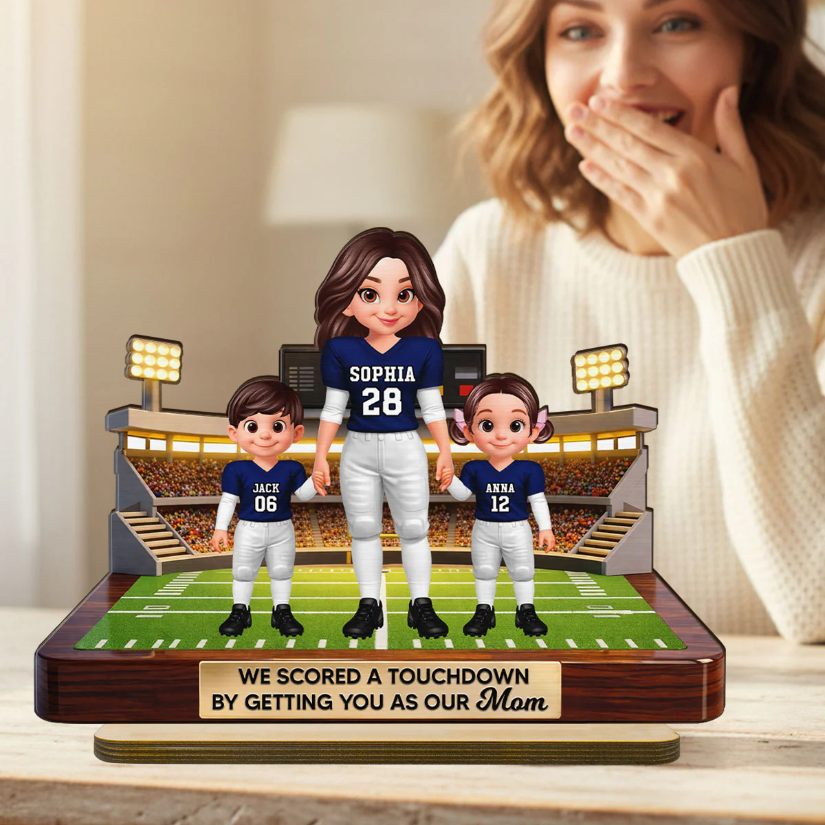 American Football Mom We Scored A Touchdown - Personalized 2-Layered Wooden Plaque - Mother's Day Gift For Mom - Image 9