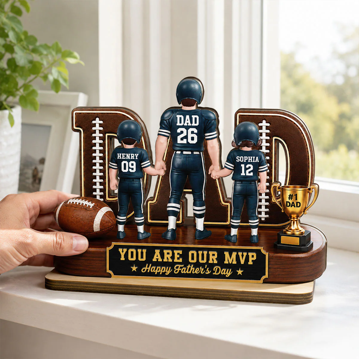American Football No 1 Dad Legend Daddy's Dream Team - Personalized 2-Layered Wooden Plaque - Gift For Dad - Image 6