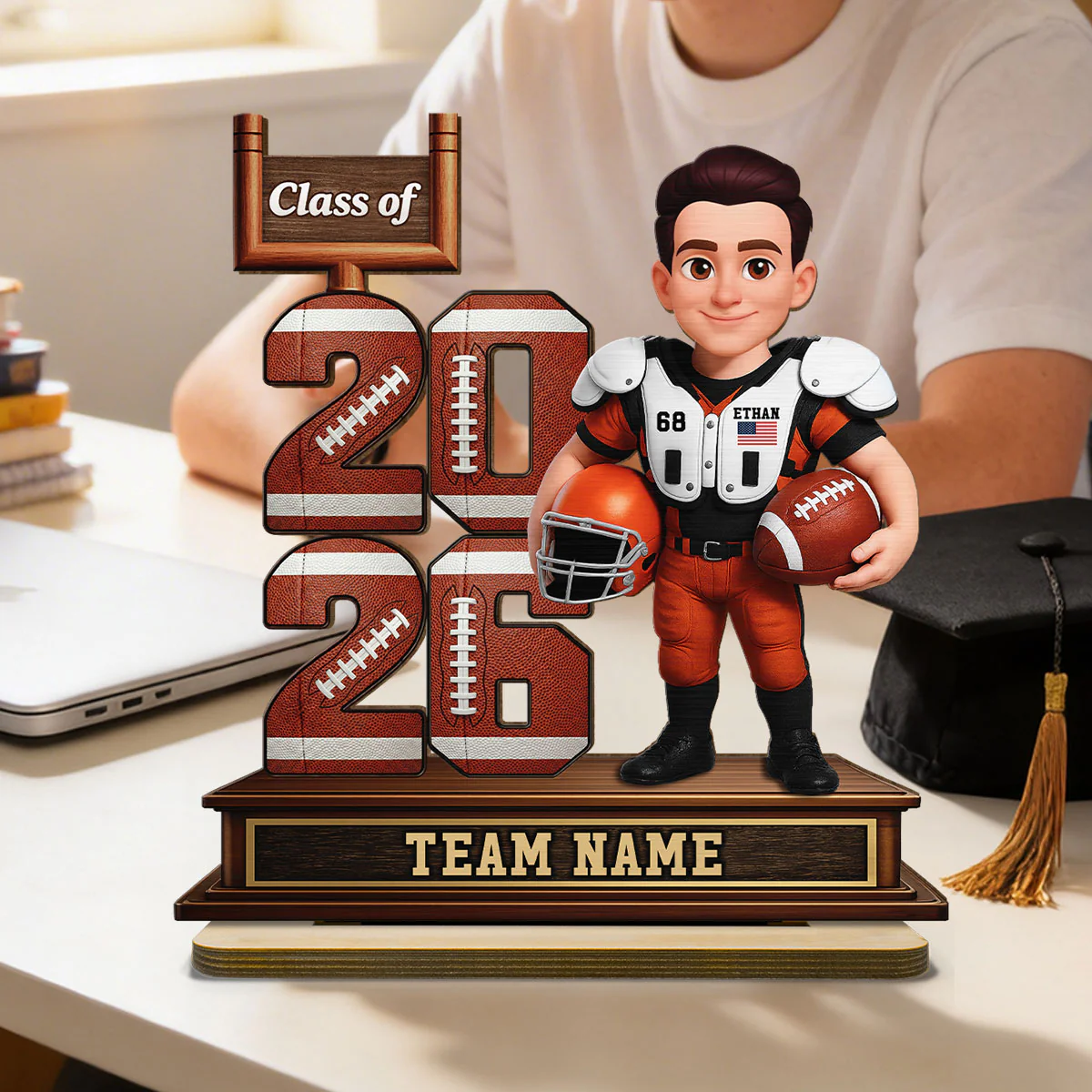 American Football Senior Class Of 2026 2027 - Personalized 2-Layered Wooden Plaque - Graduation Gift For Son, Daughter, Graduates - Image 3