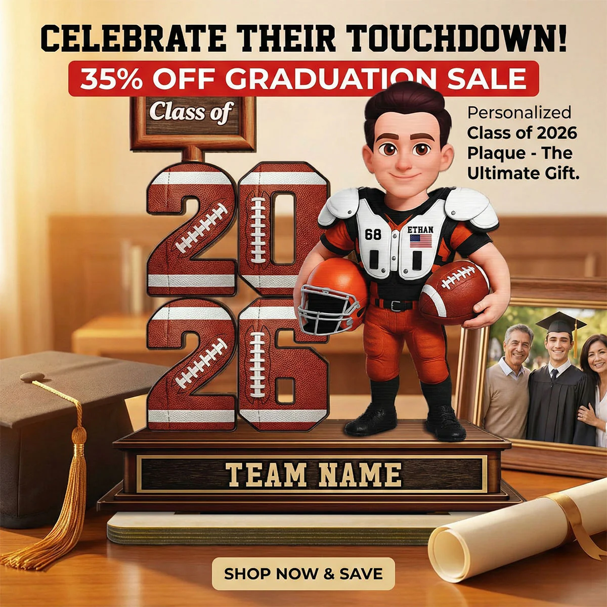 American Football Senior Class Of 2026 2027 - Personalized 2-Layered Wooden Plaque - Graduation Gift For Son, Daughter, Graduates - Image 8
