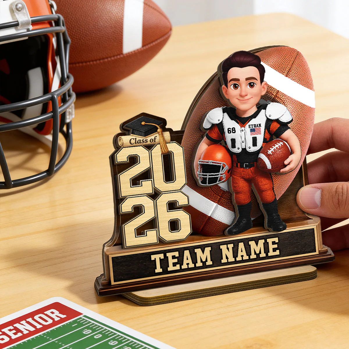 American Football Senior Keepsake 2D Flat - Personalized 2-Layered Wooden Plaque - Graduation Gift For Son, Daughter - Image 11