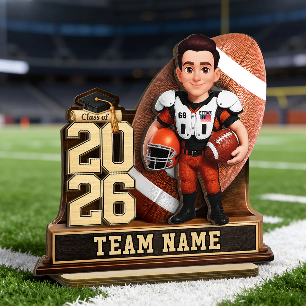 American Football Senior Keepsake 2D Flat - Personalized 2-Layered Wooden Plaque - Graduation Gift For Son, Daughter - Image 12