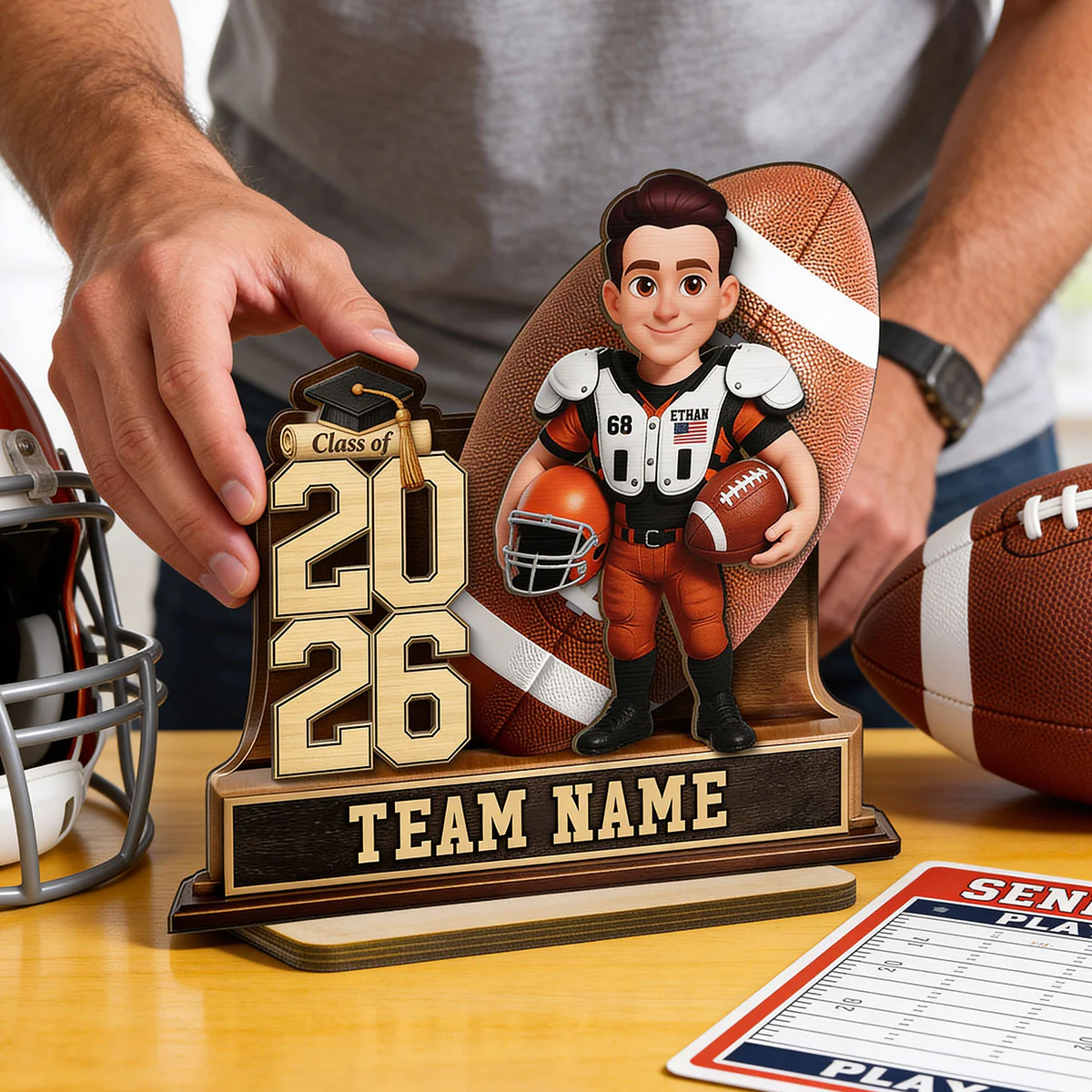 American Football Senior Keepsake 2D Flat - Personalized 2-Layered Wooden Plaque - Graduation Gift For Son, Daughter - Image 14