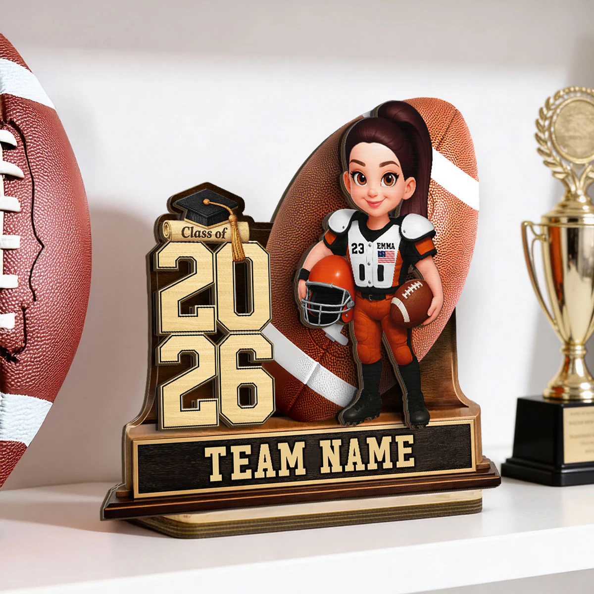 American Football Senior Keepsake 2D Flat - Personalized 2-Layered Wooden Plaque - Graduation Gift For Son, Daughter - Image 6