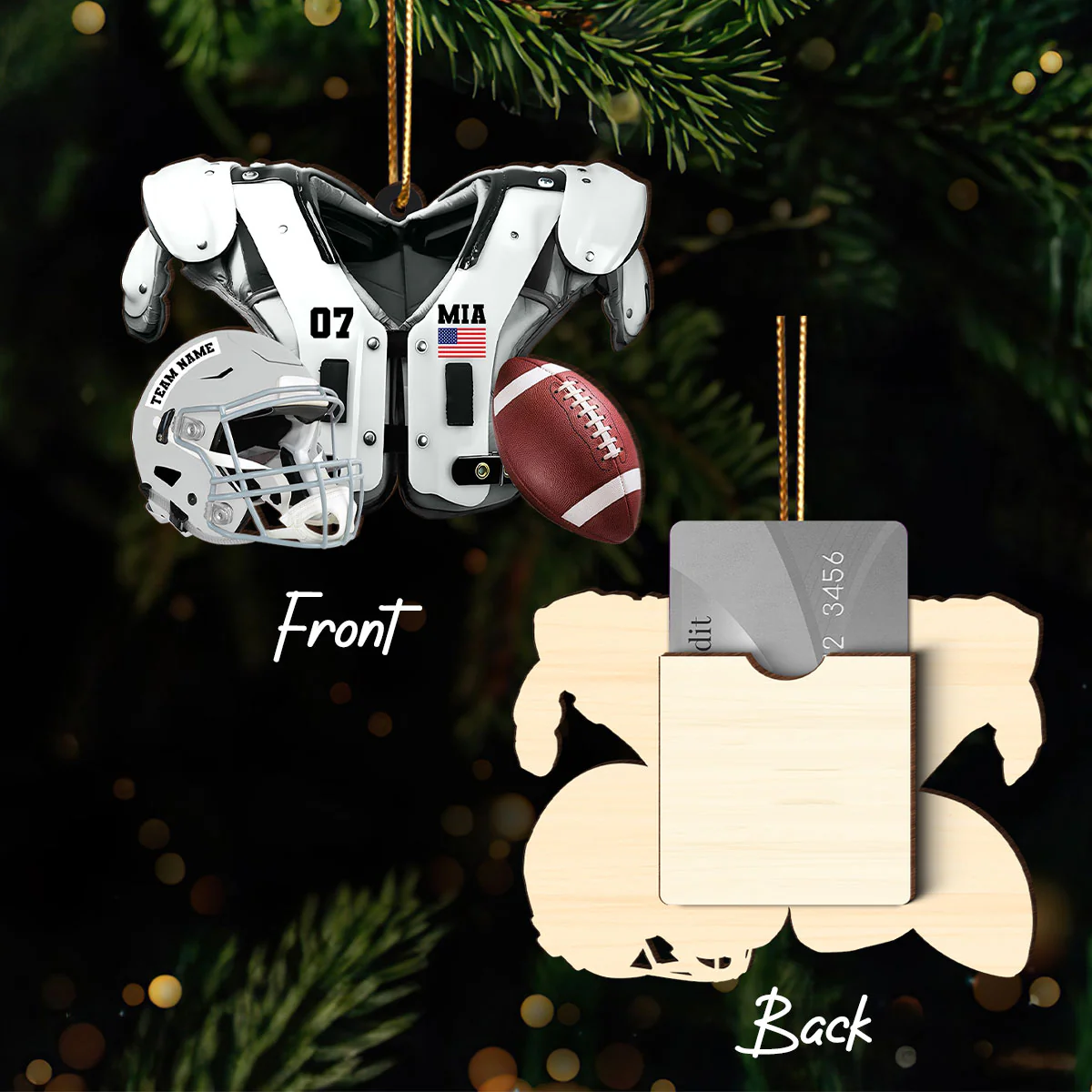 American Football Shoulder Pads Personalized Money Gift Card Holder Ornament, Christmas Unique Gift For Football Player, Football Lover - Image 3