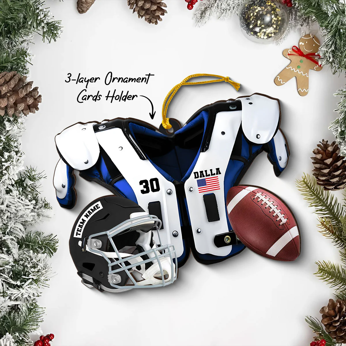 American Football Shoulder Pads Personalized Money Gift Card Holder Ornament, Christmas Unique Gift For Football Player, Football Lover - Image 4