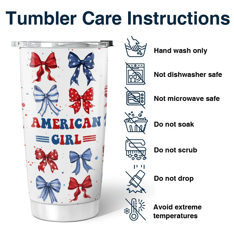 American Girl Nation Flag Bow Personalized Tumbler - Image 4