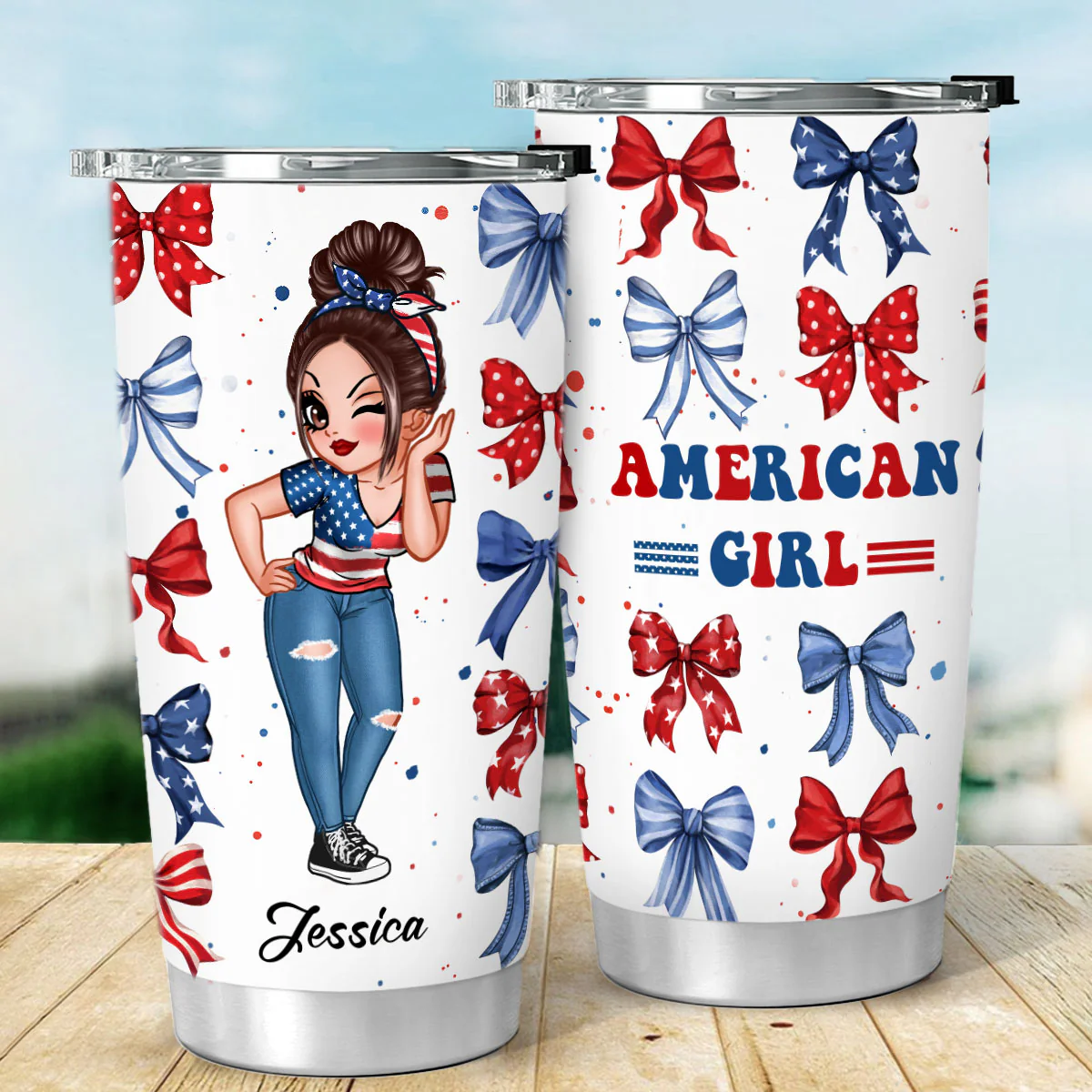 American Girl Nation Flag Bow Personalized Tumbler - Image 5