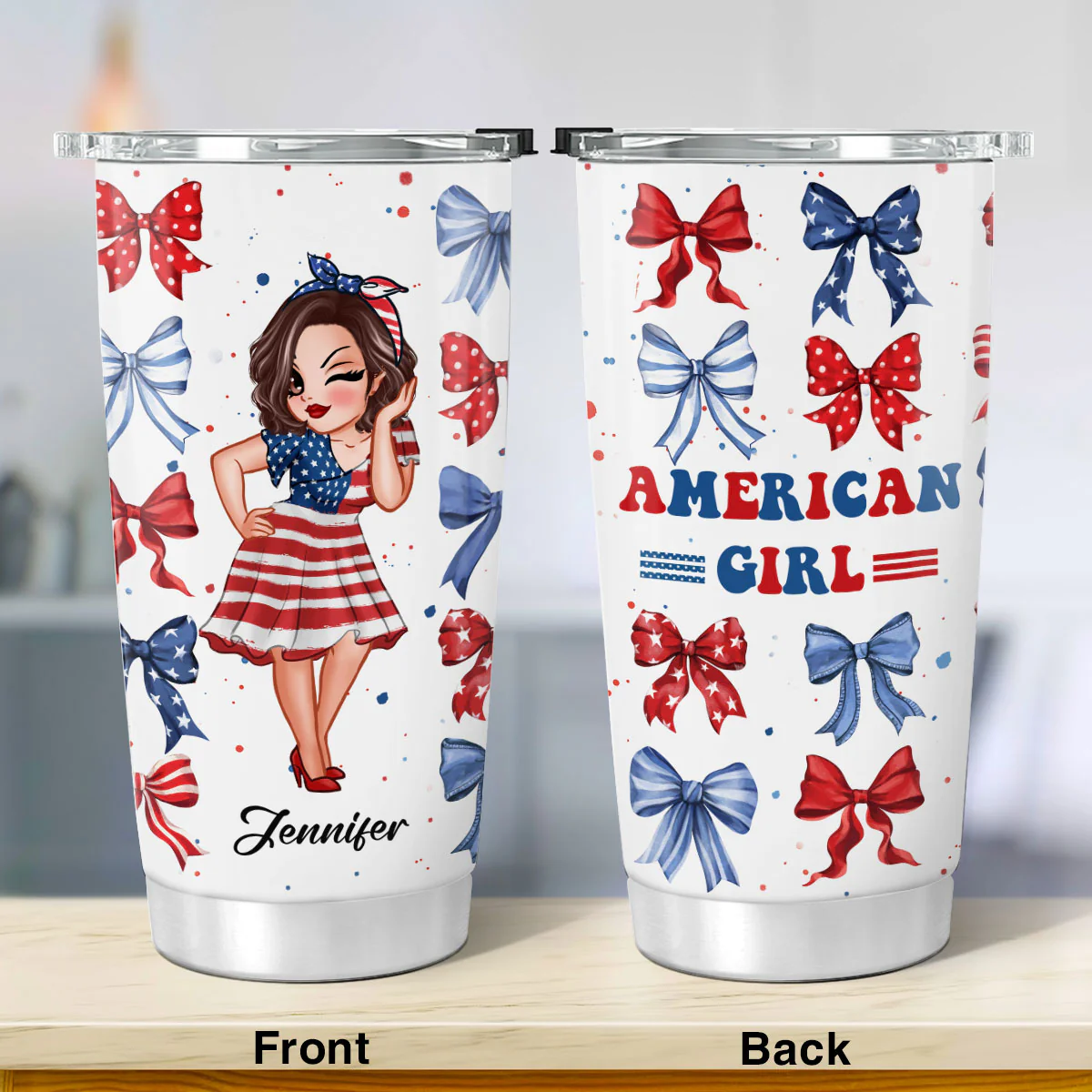 American Girl Nation Flag Bow Personalized Tumbler - Image 6