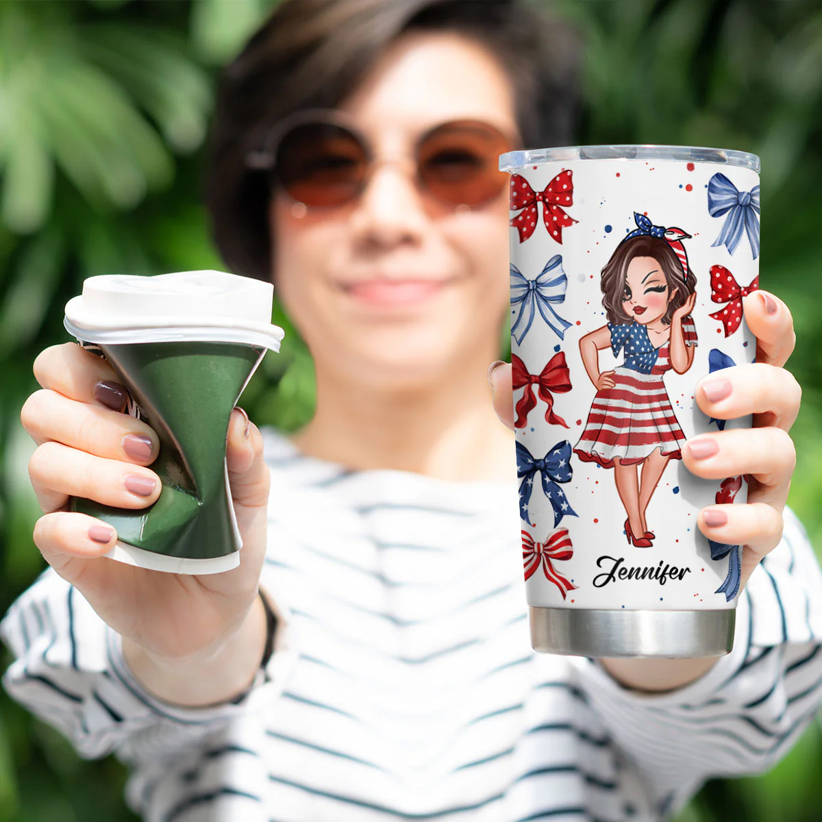 American Girl Nation Flag Bow Personalized Tumbler - Image 7