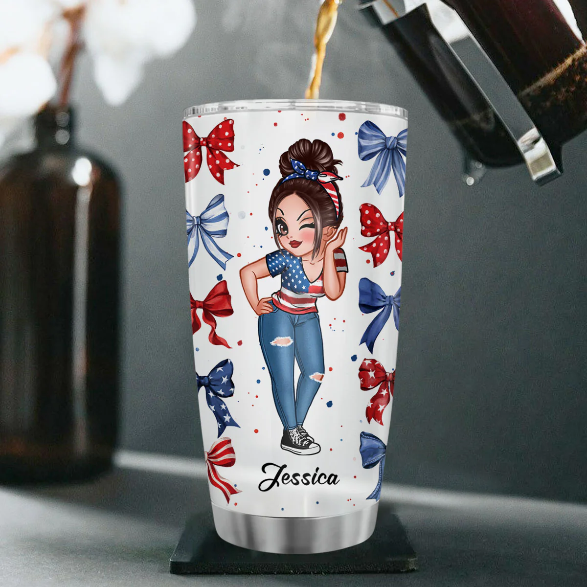 American Girl Nation Flag Bow Personalized Tumbler - Image 8