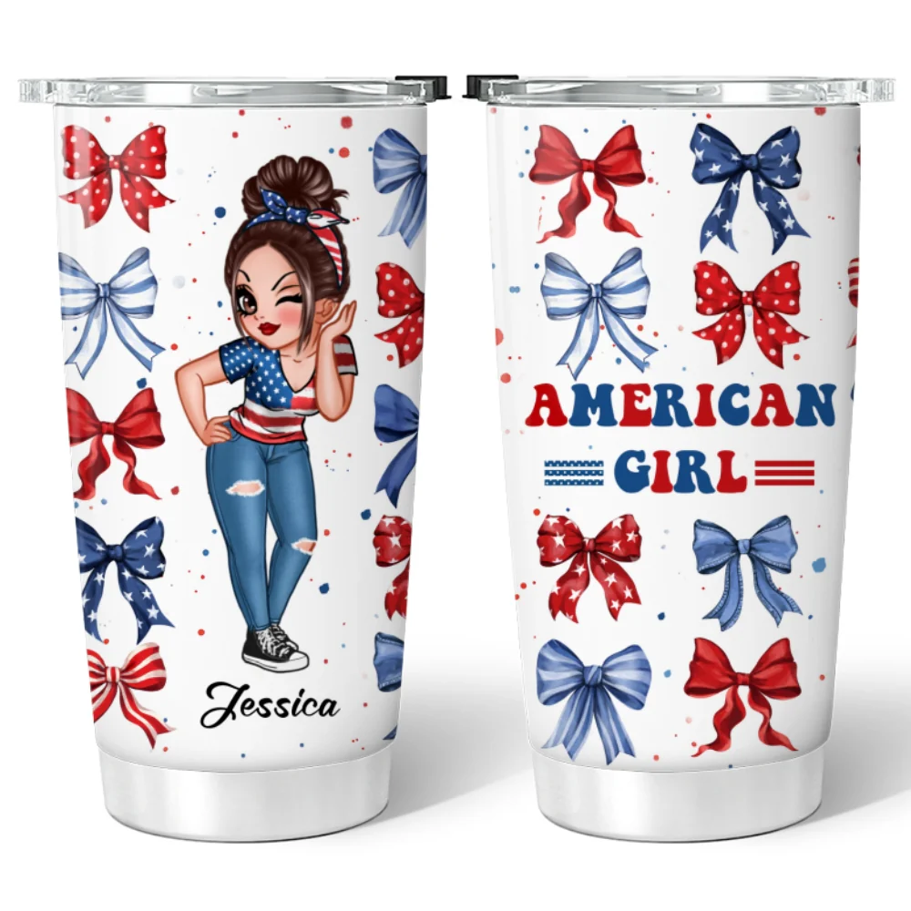 American Girl Nation Flag Bow Personalized Tumbler - Image 9