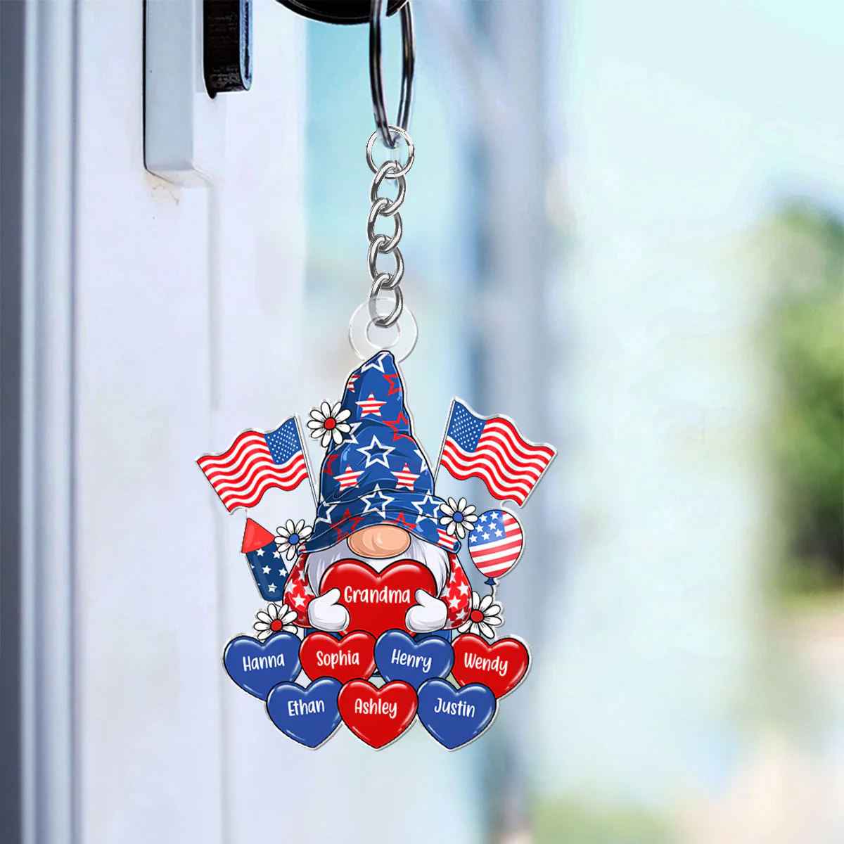American Gnome Grandma Mom Heart, 4th Of July Personalized Acrylic Keychain - Image 4