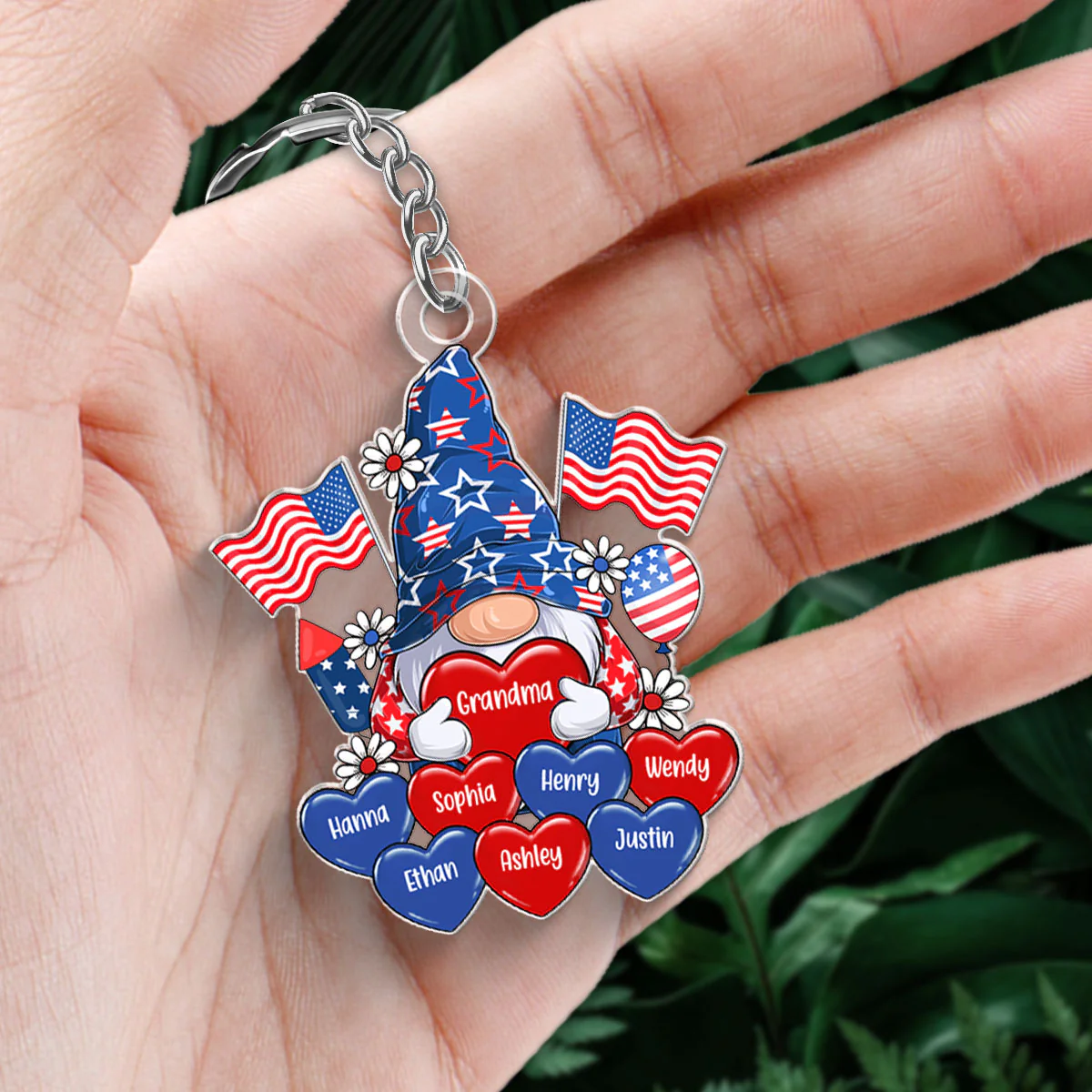 American Gnome Grandma Mom Heart, 4th Of July Personalized Acrylic Keychain - Image 5